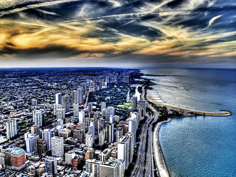Aerial view of Chicago skyline