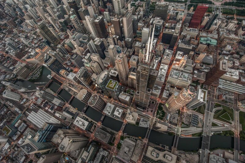 Aerial View of Chicago Skyline — Gray