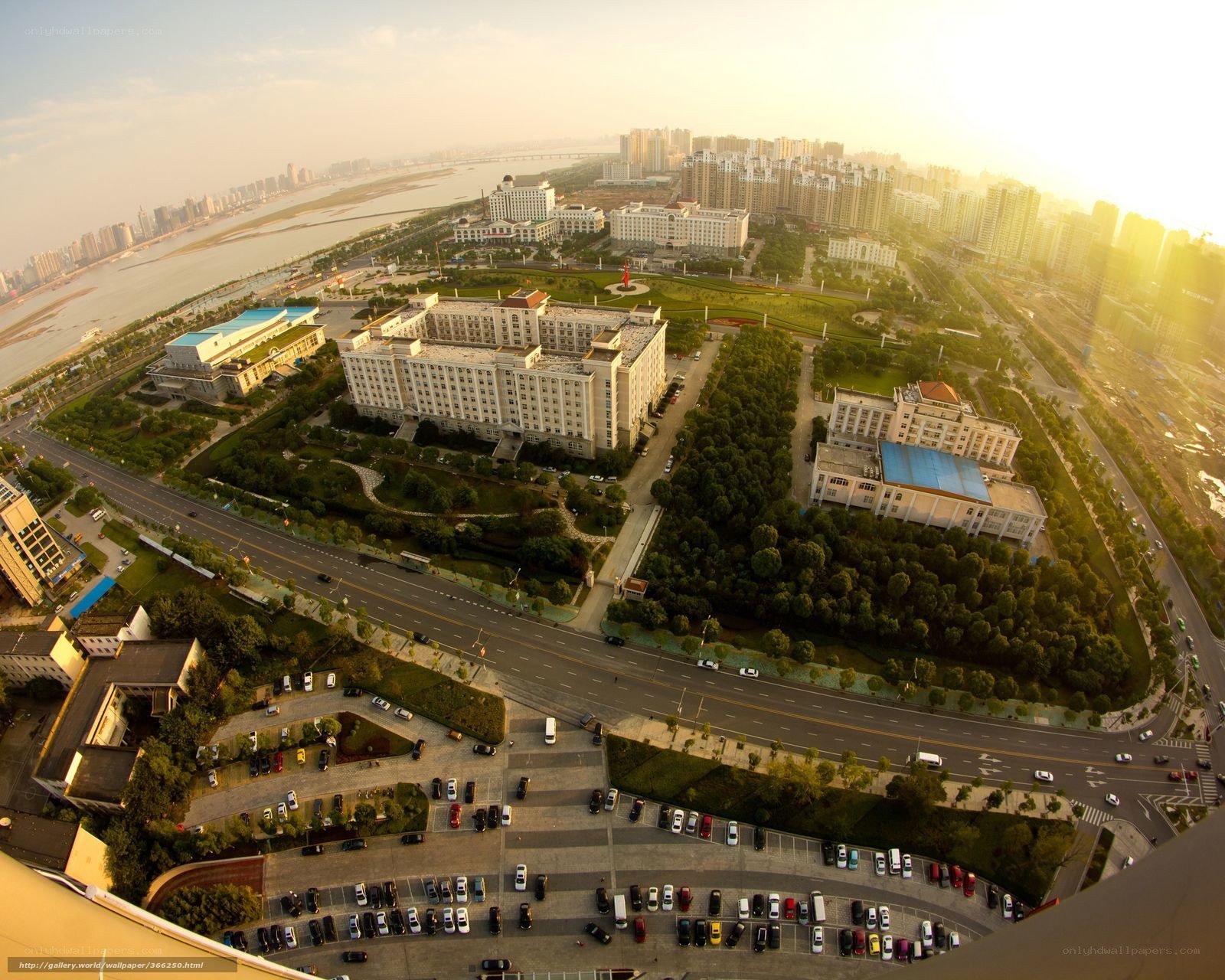 aerial view of city and river