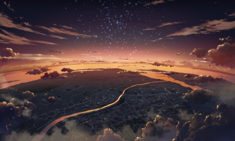 Aerial View of City at Dusk — Purple, Serene, Dramatic