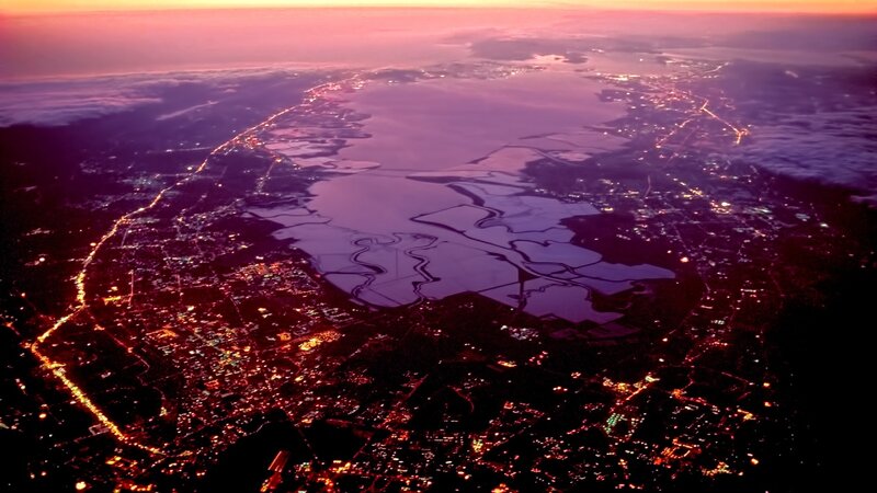 Aerial View of City at Dusk — Purple