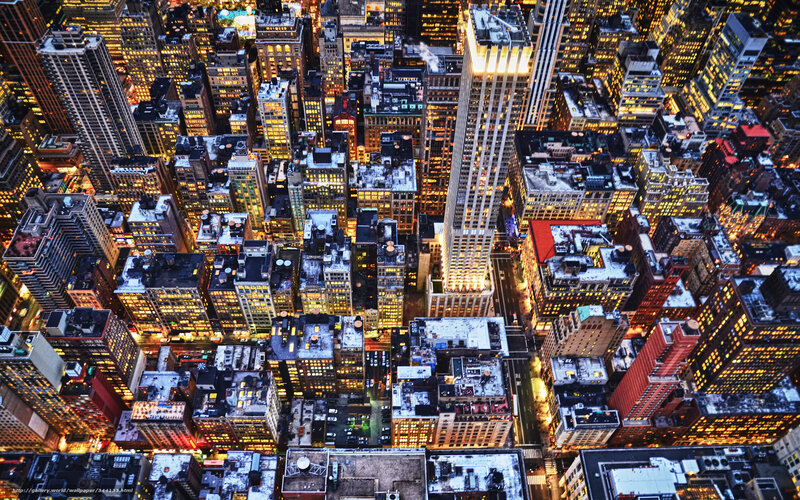 Aerial view of city at night