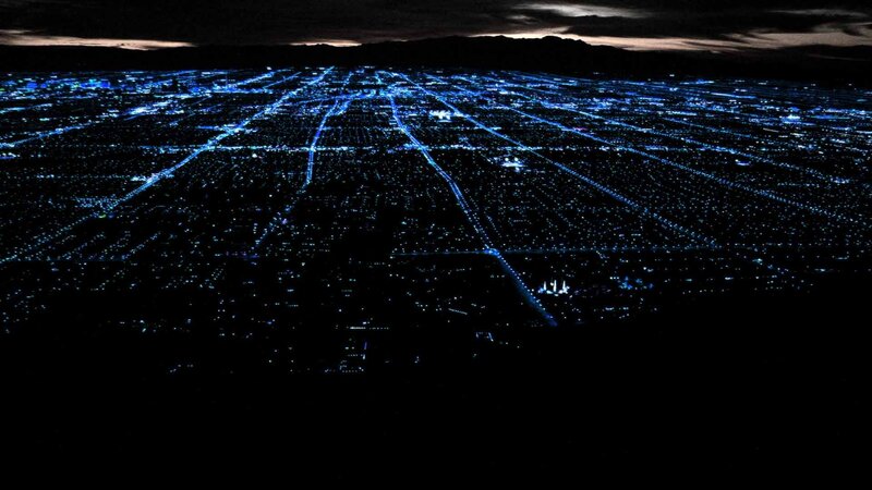 Aerial view of city at night