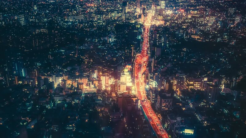 Aerial View of City at Night — Blue, Dark