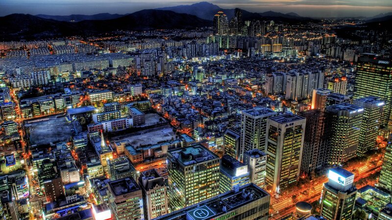 Aerial View of City at Night — Blue, Dramatic