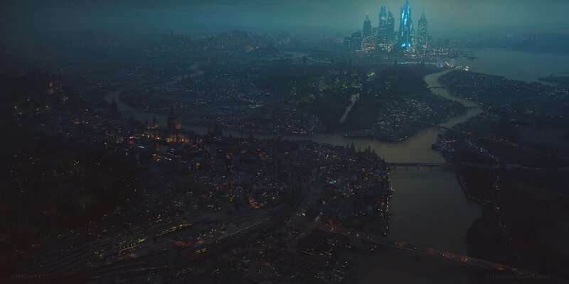 Aerial View of City at Night — Dark Blue