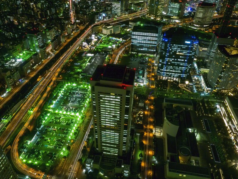 Aerial View of City at Night — Green