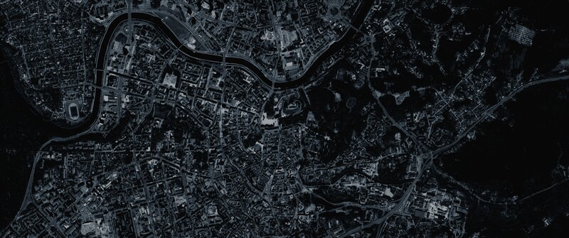 Aerial View of City — Black, Dramatic, Night, Photograph, River