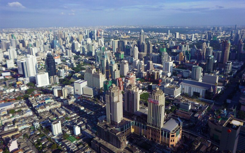 Aerial View of City — Blue, Bustling, Afternoon