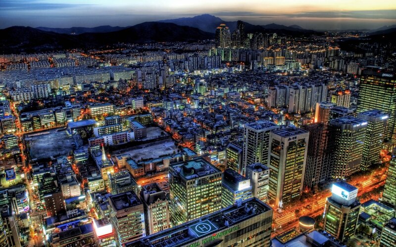 Aerial View of City — Blue, Dramatic, Night