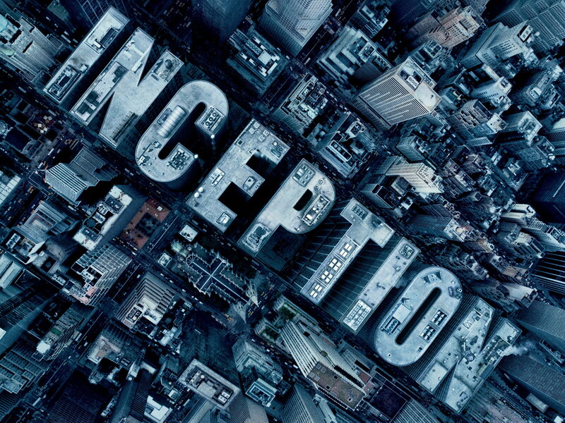 Aerial View of City — Blue, Dramatic, Photograph, Buildings