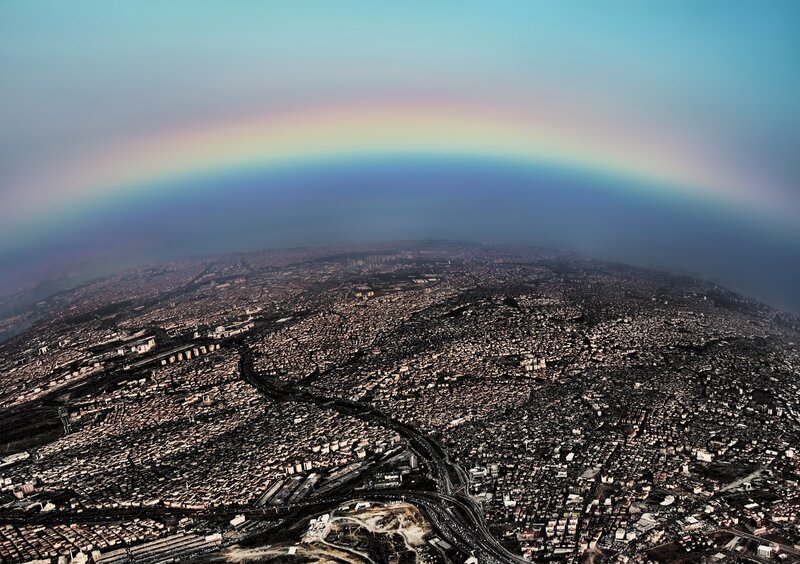 Aerial View of City — Blue, Dramatic, Photograph, Rainbow