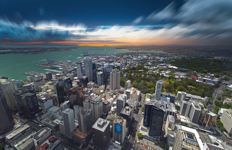 Aerial View of City — Blue, Dramatic, Sunset
