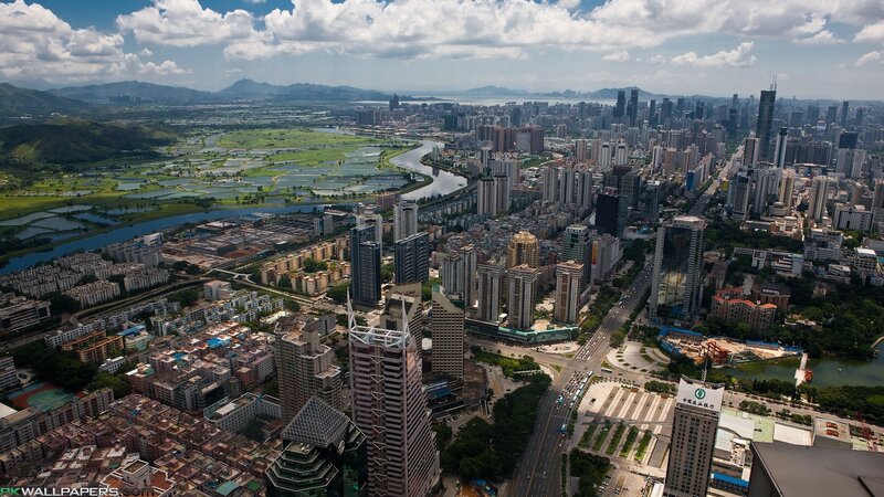 Aerial View of City — Blue, Expansive