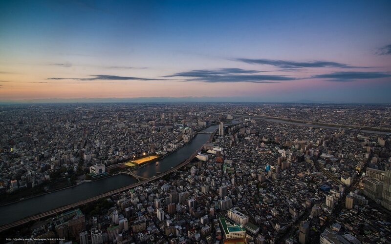 Aerial View of City — Blue, Serene, Sunset
