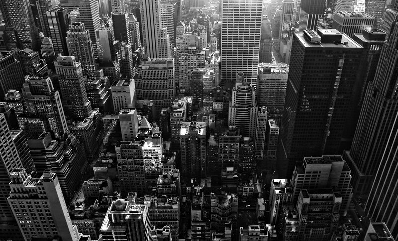 Aerial View of City Buildings — Black, Dramatic