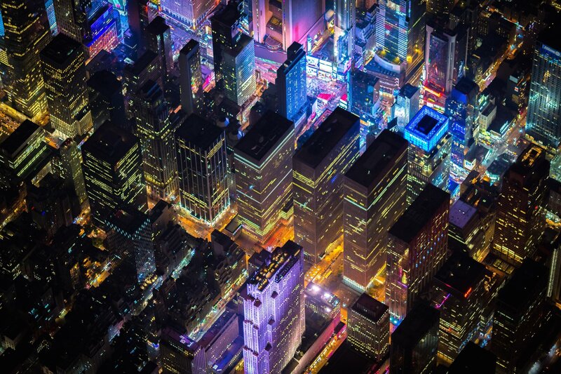 Aerial View of City Buildings — Blue, Dramatic