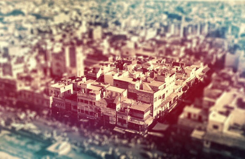 Aerial View of City Buildings — Brown, Dramatic