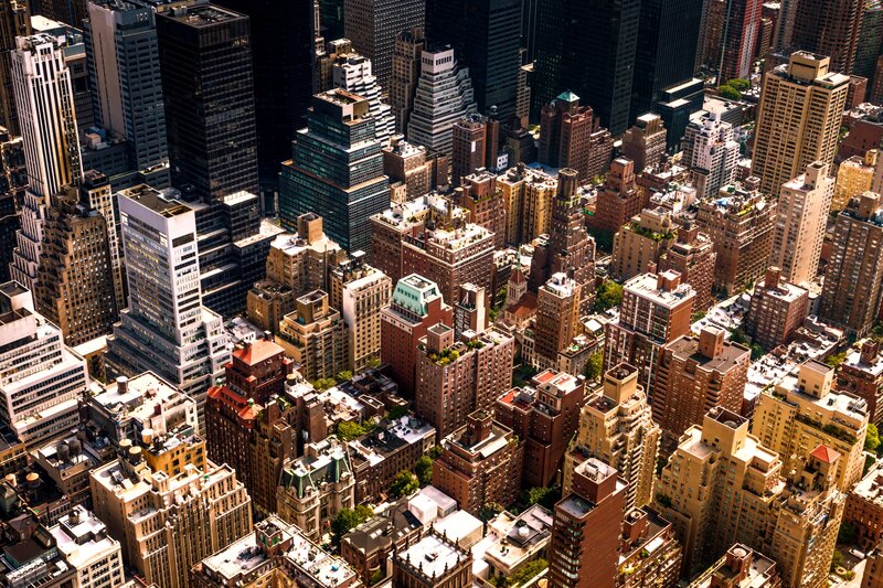 Aerial View of City Buildings — Brown