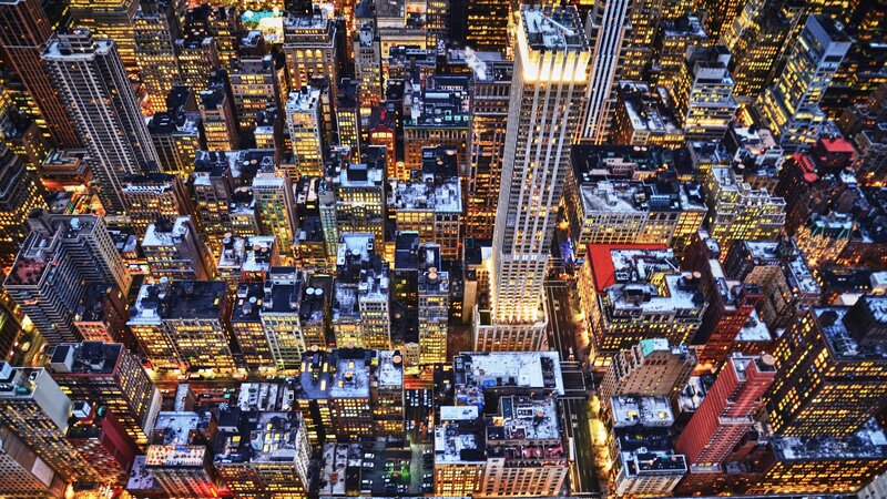 Aerial View of City Buildings — Dramatic