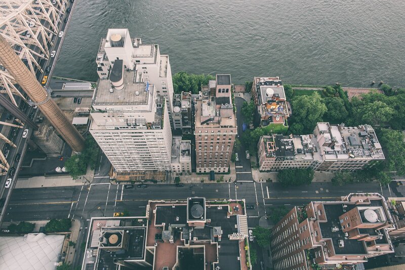 Aerial View of City Buildings — Gray, Calm
