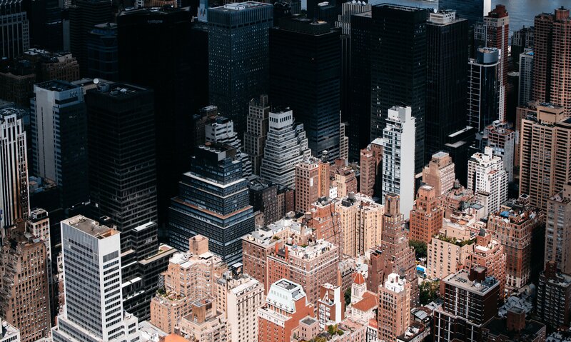Aerial View of City Buildings — Gray, Dramatic