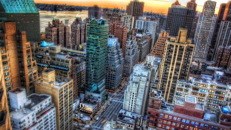 Aerial View of City Buildings — Orange