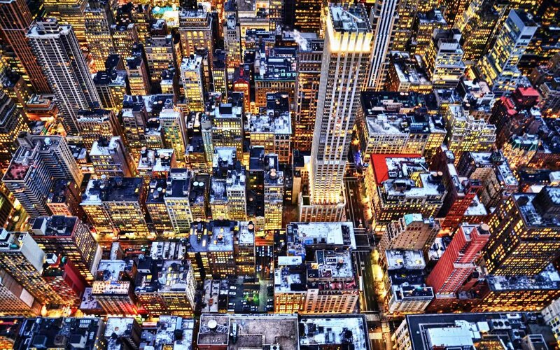 Aerial View of City Buildings — Yellow