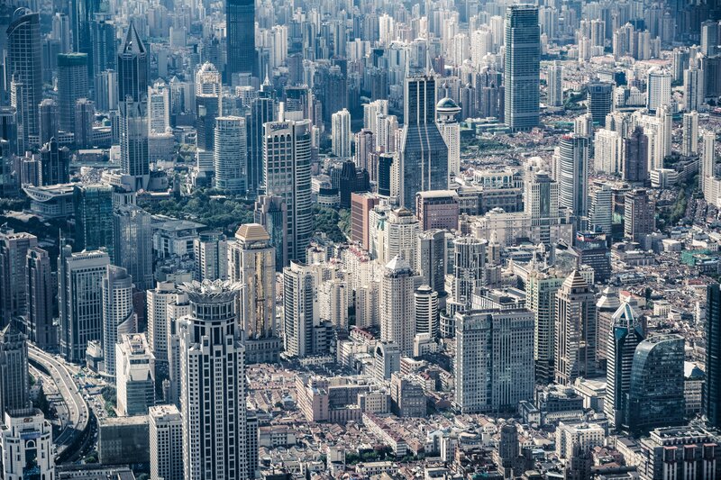 Aerial View of City — Gray, Dramatic, Afternoon
