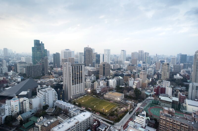Aerial View of City — Gray, Overcast, Morning