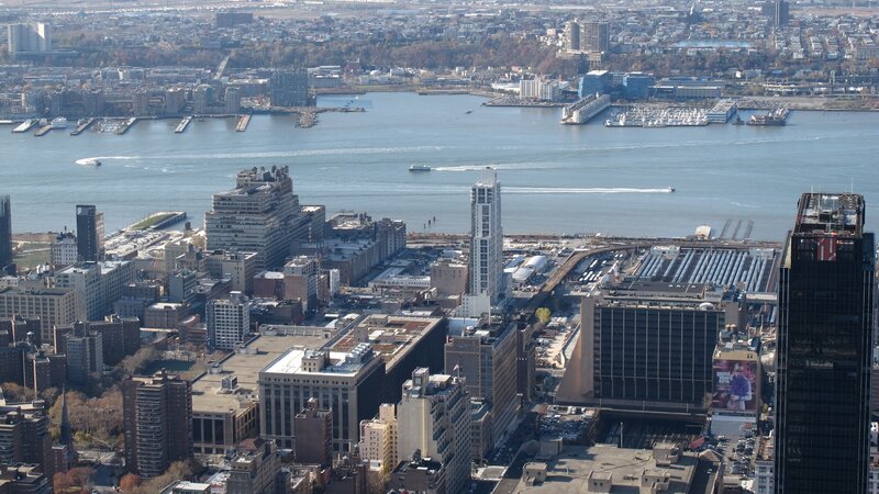 Aerial View of City — Gray, Urban, Afternoon, Photograph, Buildings, River