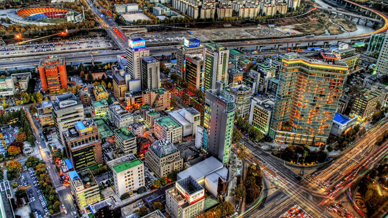 Aerial View of City — Green, Dramatic, Night
