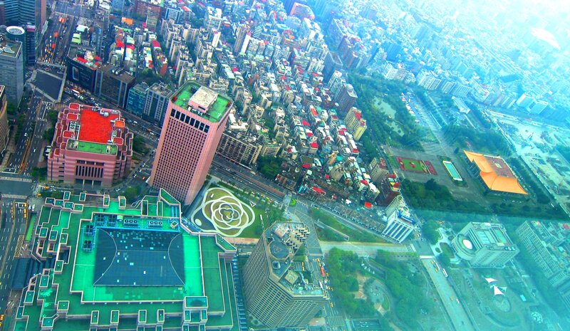 Aerial View of City — Green, Dramatic