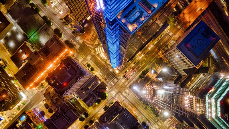 Aerial View of City Intersection — Blue, Dramatic