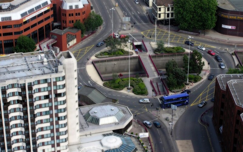 Aerial View of City Intersection — Gray, Neutral, Afternoon