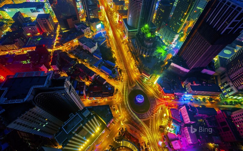 Aerial View of City Intersection — Yellow