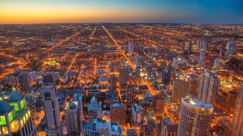 Aerial View of City — Orange, Dramatic, Sunset, Photograph