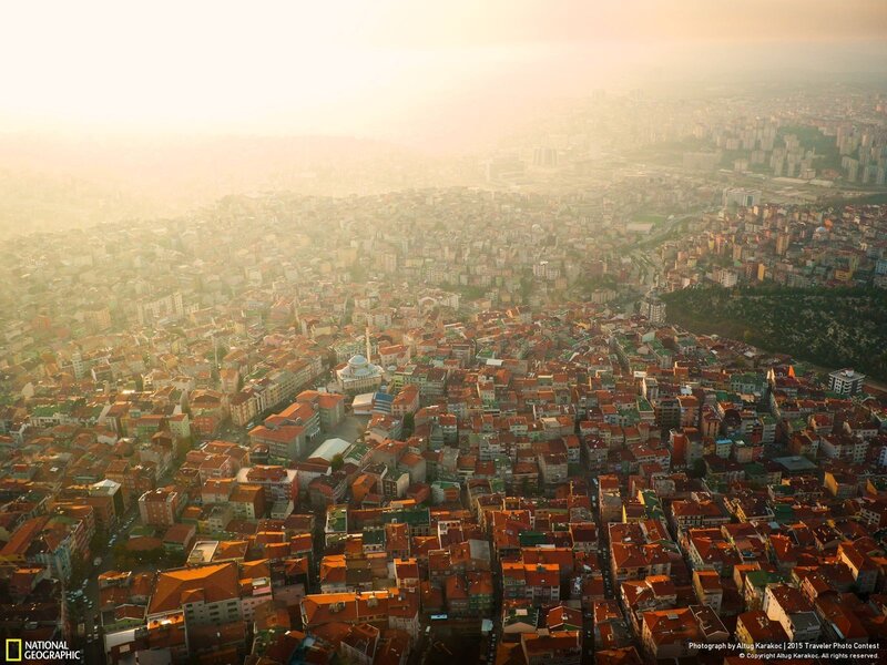 Aerial View of City — Orange, Serene, Sunrise