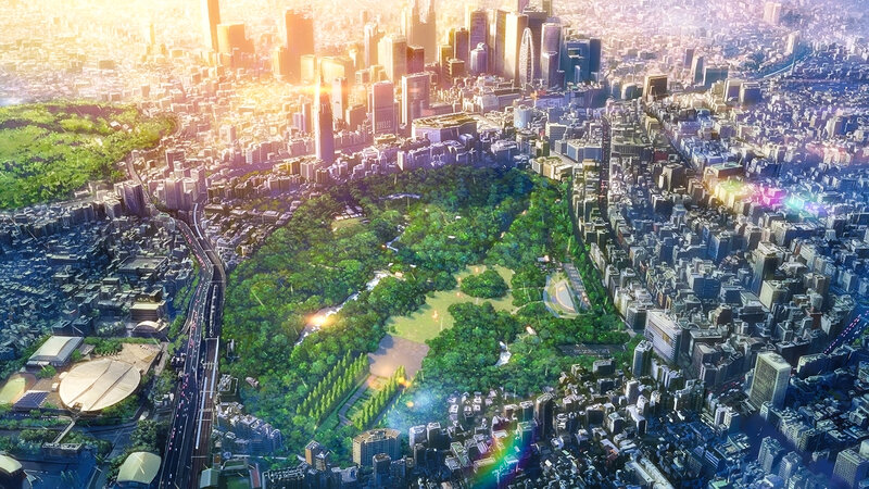 Aerial View of City Park — Green, Serene, Sunset, Digital Art