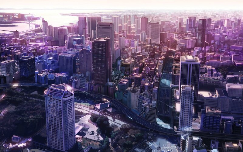 Aerial View of City — Purple, Serene