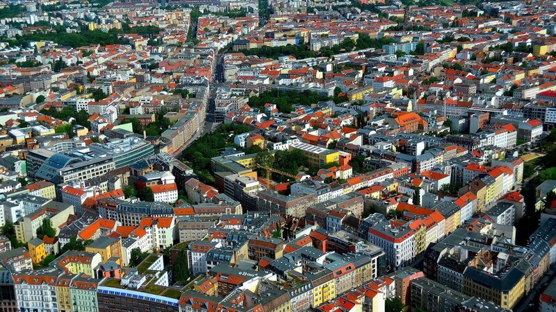 Aerial View of City — Red
