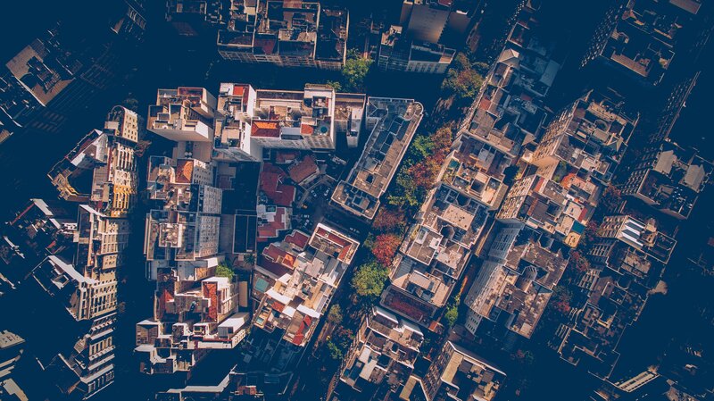 Aerial View of City Rooftops — Blue