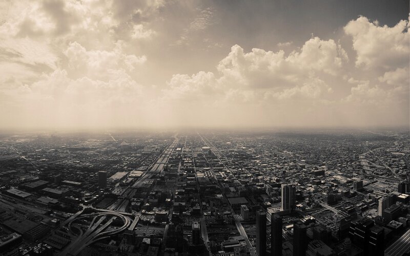 Aerial View of City — Sepia, Dramatic