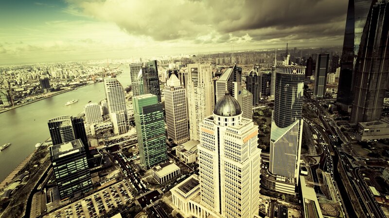 aerial view of city skyline