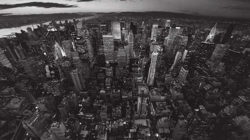 Aerial View of City Skyline — Black, Dramatic, Night