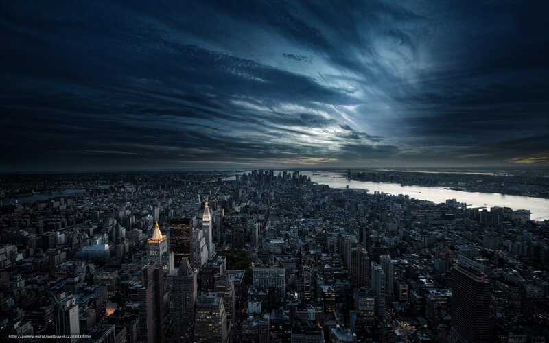 Aerial View of City Skyline — Blue, Dramatic, Night