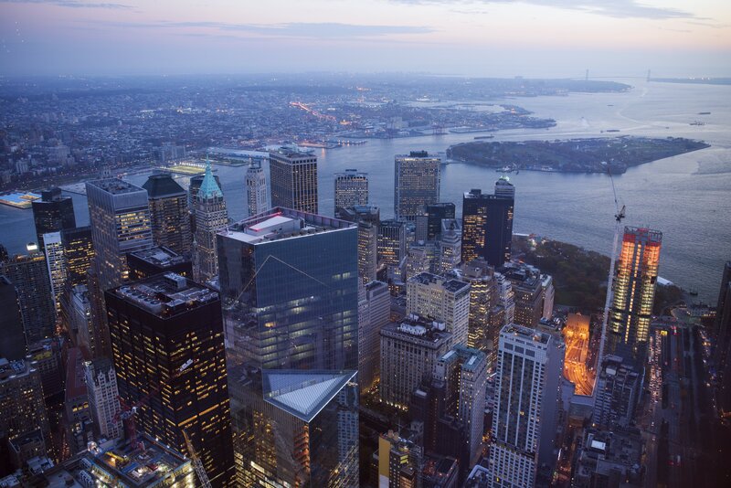 Aerial View of City Skyline — Blue, Dramatic, Sunset