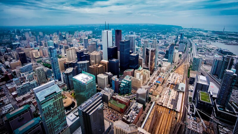 Aerial View of City Skyline — Blue, Dramatic