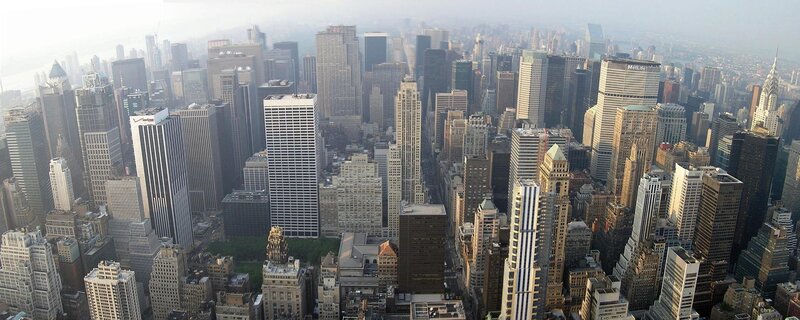 Aerial View of City Skyline — Gray, Overcast