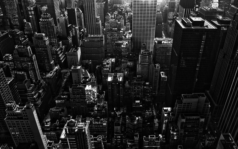 aerial view of city skyscrapers